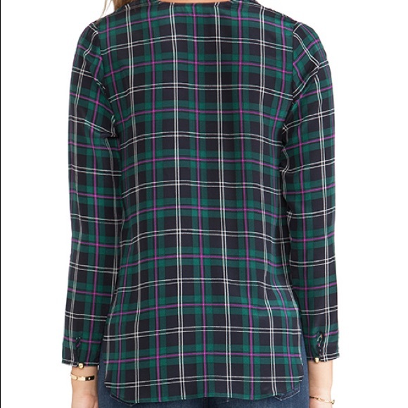 Amanda Uprichard Plaid Crossover Silk Blouse - Picture 3 of 5